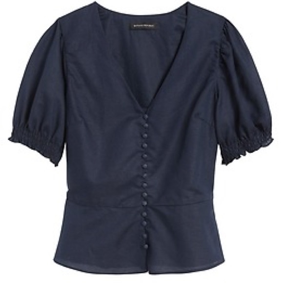 Banana Republic Puff Sleeve Linen Peplum Top - Picture 1 of 3